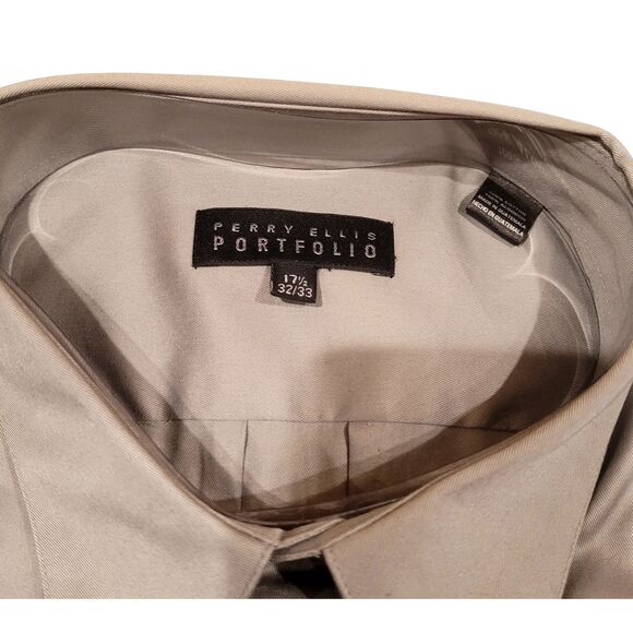 17-1/2 Neck 32/33 Perry Ellis Portfolio Silver Gray Collar Stays Dress Shirt - Picture 3 of 4